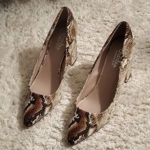 Charles David chunky heeled snake print shoes